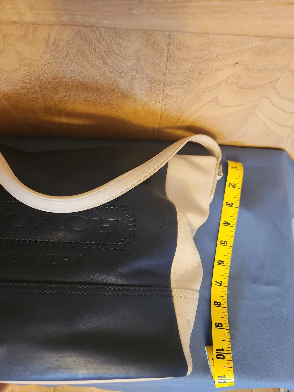 Coach Navy and White Leather Hobo Shoulder Bag